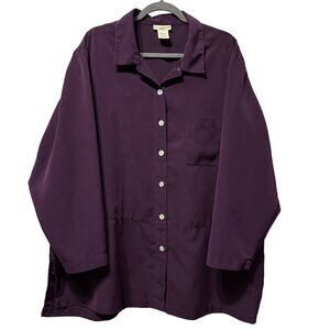 TravelSmith women's size 3X purple sueded polyester button front tunic blouse